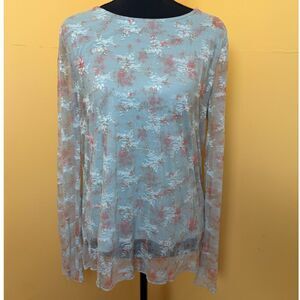 Light Blue Sheer Lace Long Sleeve Top Fairy Whimsical Dainty Romantic Cottage M